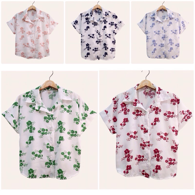 (อก 42”) เสื้อเชิ้ต เเขนสั้น ผ่าหน้า ลายดอกใหญ่ ผ้าสลาฟ ใส่สบาย