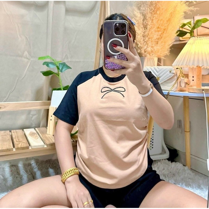 60 เสื้อสาวอวบ ปักโบว์ทูโทนพรางหุ่น : อก 34-50