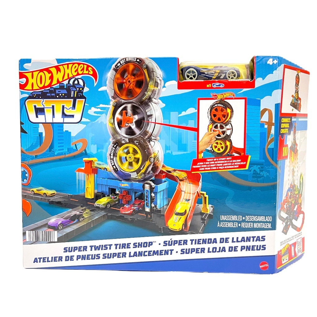 Hot Wheels CITY SUPER TWIST TIRE SHOP ชุดรางร้านล้อยางรถยนต์แบบหมุนได้ hdp02