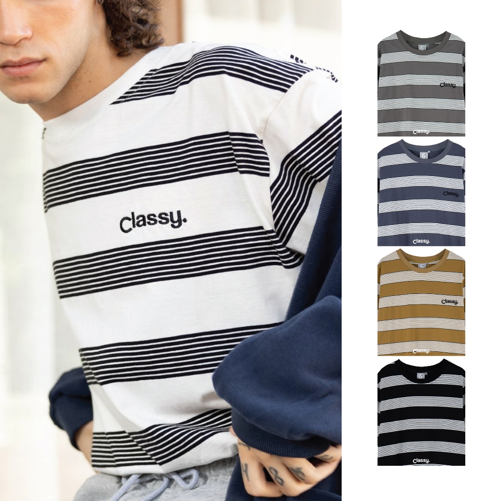 Classy - เสื้อยืด แขนสั้น ลายทาง รุ่น Striped T-Shirt