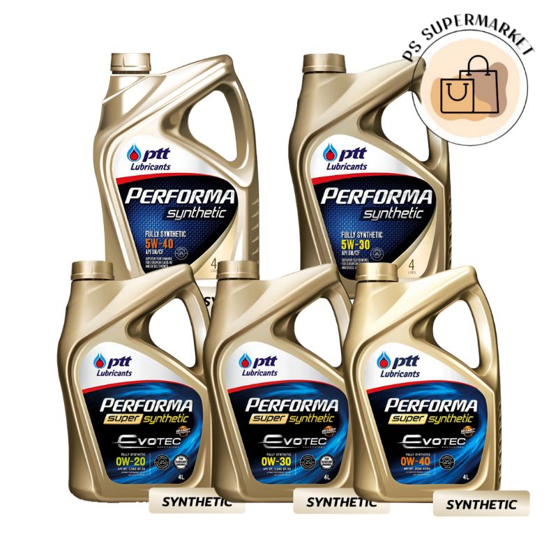 น้ำมันเครื่องแท้100% PTT Performa Synthetic 4ลิตร สำหรับเครื่องยนต์เบนซิน 0W-20 0W-30 0W-40 5W-30 5W