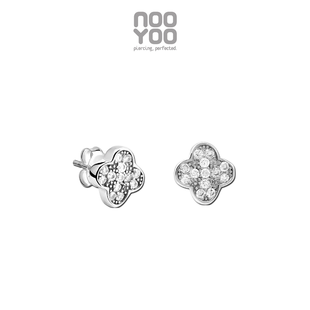 NooYoo ต่างหูสำหรับผิวแพ้ง่าย Four-Leaf Clover with Crystal Surgical Steel