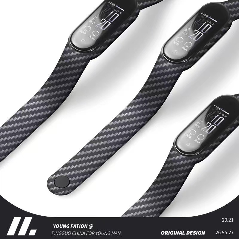 Mi band 3/4/5/6/7/8/9/10สายอ่อน สายไฟเบอร์คาร์บอน แบบมีพื้นผิว Mi Band 7 สายนาฬิกาสำรอง
