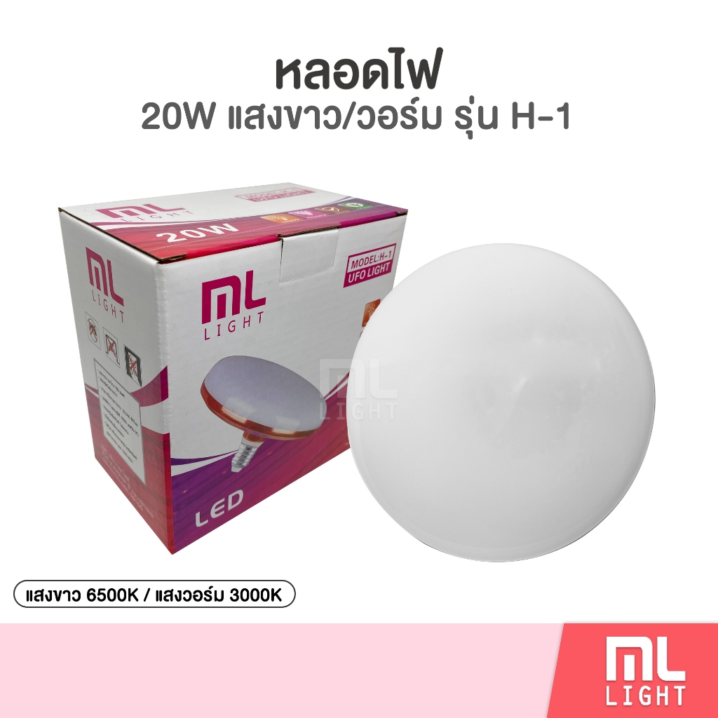 Sale ⚡️ หลอดไฟ led 20W ขั้วหลอดไฟ e27 รุ่น H-1 แสงขาว/วอร์ม ไฟจานบิน UFO หน้ากว้าง14cm แสงกระจายกว้าง180องศา ประหยัดไฟ ราคา ถูกที่สุด ดีลบีเคเค รูปภาพหลัก