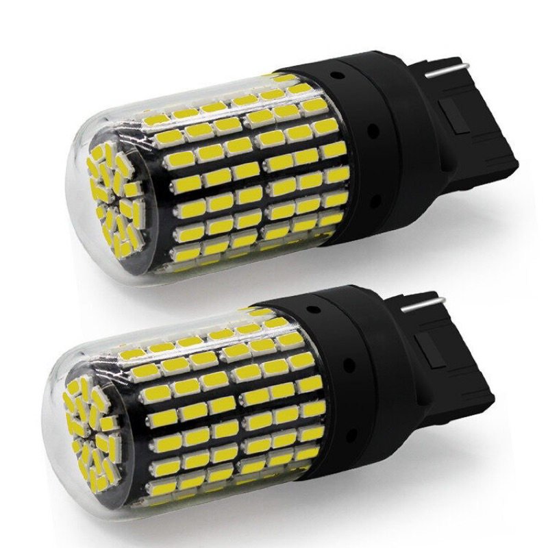 กระพริบ แพ็ค 2 หลอด ใหม่ ไฟถอย LED 144ชิป ติดแช่ ขั้วเสียบ T20 (แสงขาว)DC12V爆闪