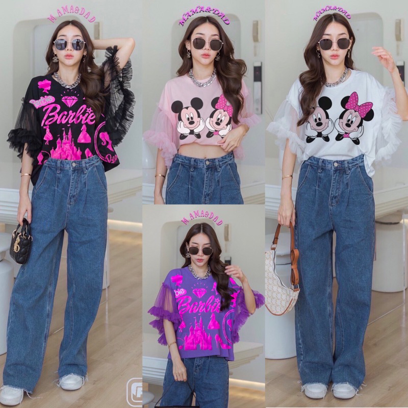 เสื้อครอปแขนฟรุ้งฟริ้ง ลายน่ารัก อก 32-44” ใส่ได้ เสื้อผ้าแฟชั่นสาวอวบ เสื้อครอปสาวอวบ
