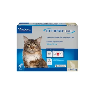 Virbac เอฟฟิโปร ดูโอ้ [Effipro® Duo Spot-on L (6-12 kgs) - 4 หลอด 1.0 ml] ผลิตภัณฑ์กำจัดหมัด หยอดหลัง แมว
