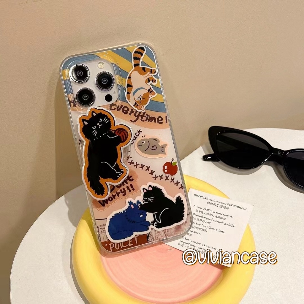 สินค้าพร้อมส่ง for เคสไอโฟน 15 14 13 12 Pro Max น่ารัก กราฟฟิตี้ แมว cat Case iPhone 12 13 14 15 Pro Max เคส