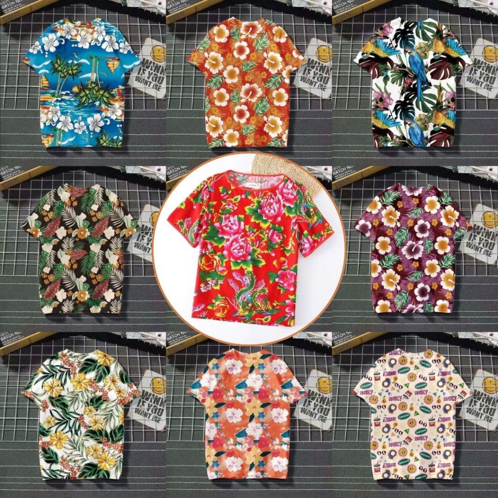 MS เสื้อยืด คอกลม ลายดอกไม้ ใส่เล่นสงกรานต์ ผ้ายืดใส่สบาย คอตตอนผสมเรย่อน สินค้าพร้อมส่ง