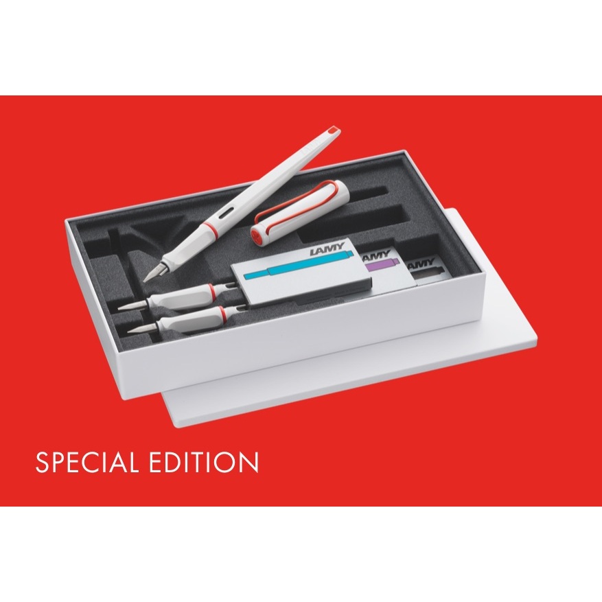 ชุดปากกาหมึกซึม Lamy Joy White+Red [Model 015 SET] ด้ามสีขาว+แหนบแดง หัว 3 ขนาด