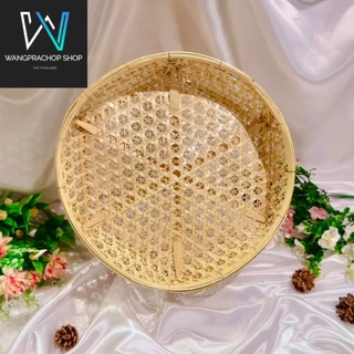 ขันโตกลาดอกพิกุล งานฝีมือ (Handmade) ขันโตก ขันโตกใส่อาหาร โตกกระด้ง ขันโตกใส่อาหาร ชั้นวางไม้ไผ่ ไม้ไผ่แท้ 100%