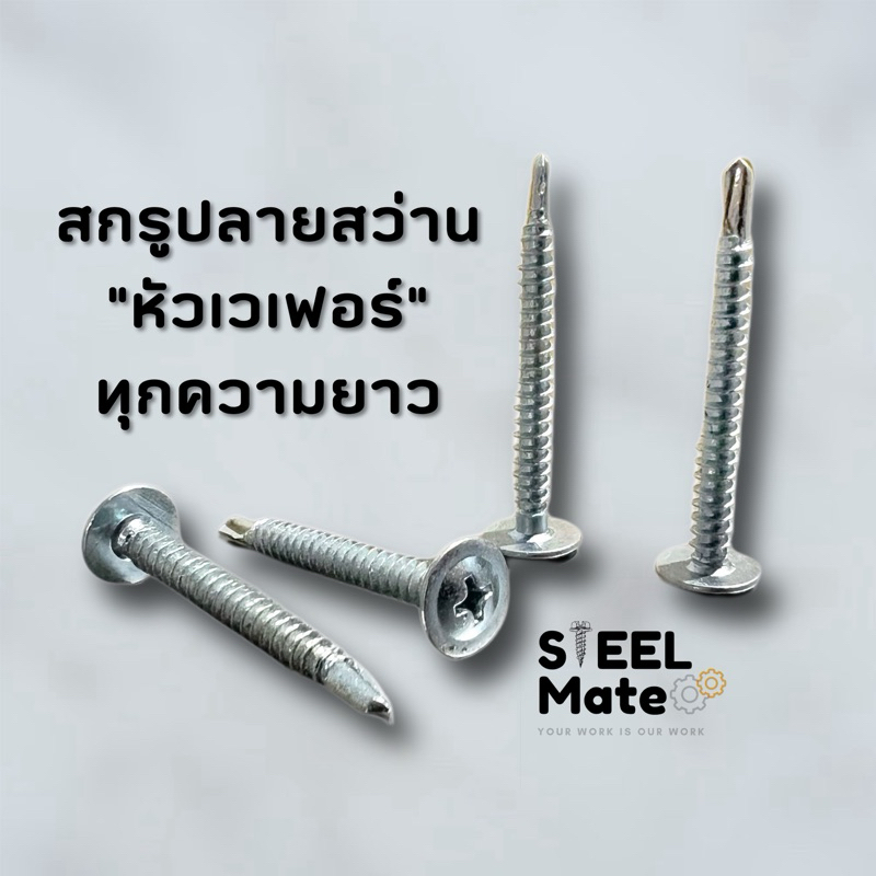 [ชุดละ 50 ตัว] สกรูปลายสว่านหัวเวเฟอร์ หัวร่ม สีเงิน เบอร์ 8 ทุกความยาว - รูปที่ 2