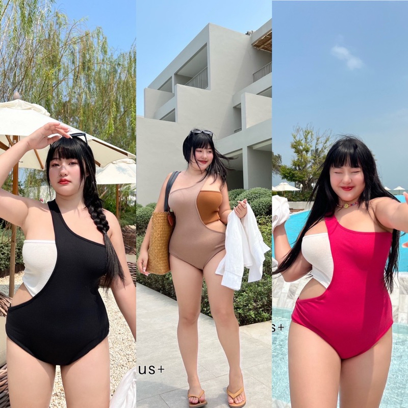 /WP/ ชุกว่ายน้ำสาวอวบ วันพีซ เว้าเอว ทูโทน ชุดว่ายน้ำไซส์ใหญ่ สาวอวบอ้วน สาว อ้วน พลัสไซส์