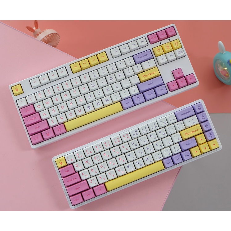 คีย์แคป 140 คีย์ Ice cream Keycaps Dye Sublimation PBT QX1 Profile เหมาะสม 61/64/68/78/84/87/96/980/