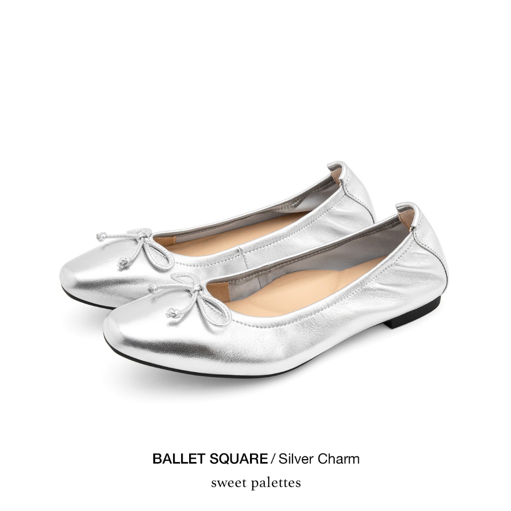 Sweet Palettes รองเท้าหนังแกะ Ballet Square Silver Charm