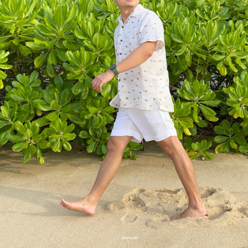 Phatural กางเกงขาสั้น(ผ้าลินินแท้) สีขาวออแกนิค