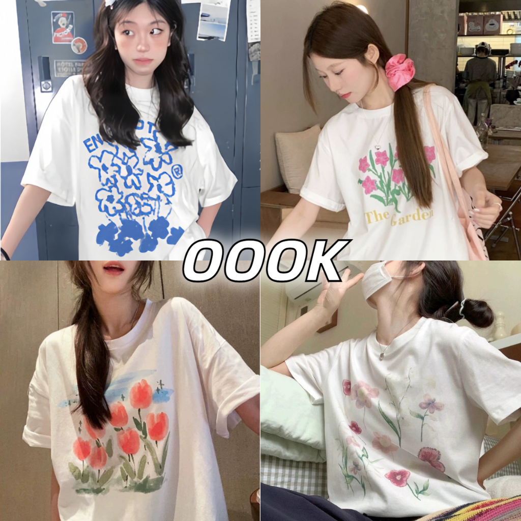 [ส่งจากโรงงาน]ออก24ชั่วโมง OOOK  เสื้อยืดผ้าคอตตอน 100 ผู้หญิง น่ารัก oversize สไตล์เกาหลี มี OVERSIZE 6สี