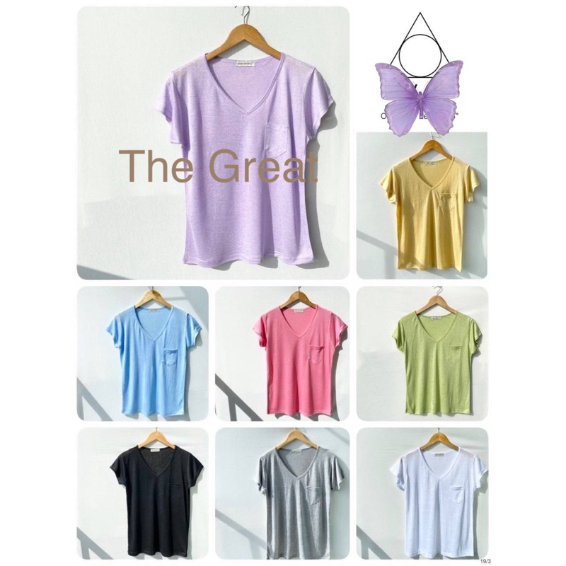 เสื้อยืดคอวีผ้าสลาฟมีกระเป๋า