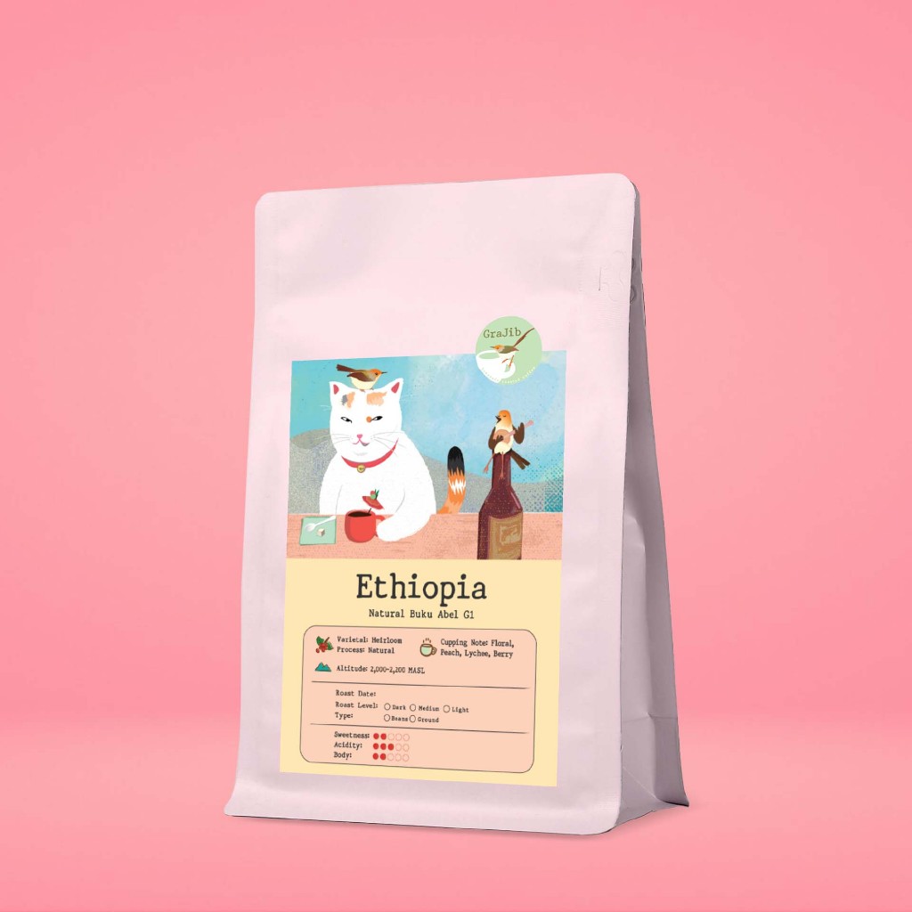 เมล็ดกาแฟคั่ว เอธิโอเปีย Ethiopia Natural Buku Abel G1 | คั่วกลาง คั่วอ่อน | Grajib (กระจิบ)