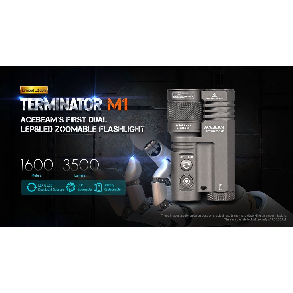 ไฟฉาย ACEBEAM Terminator M1 Dual Head LEP Zoomable/LED (Limited Edition) แถมแบตเตอรี่