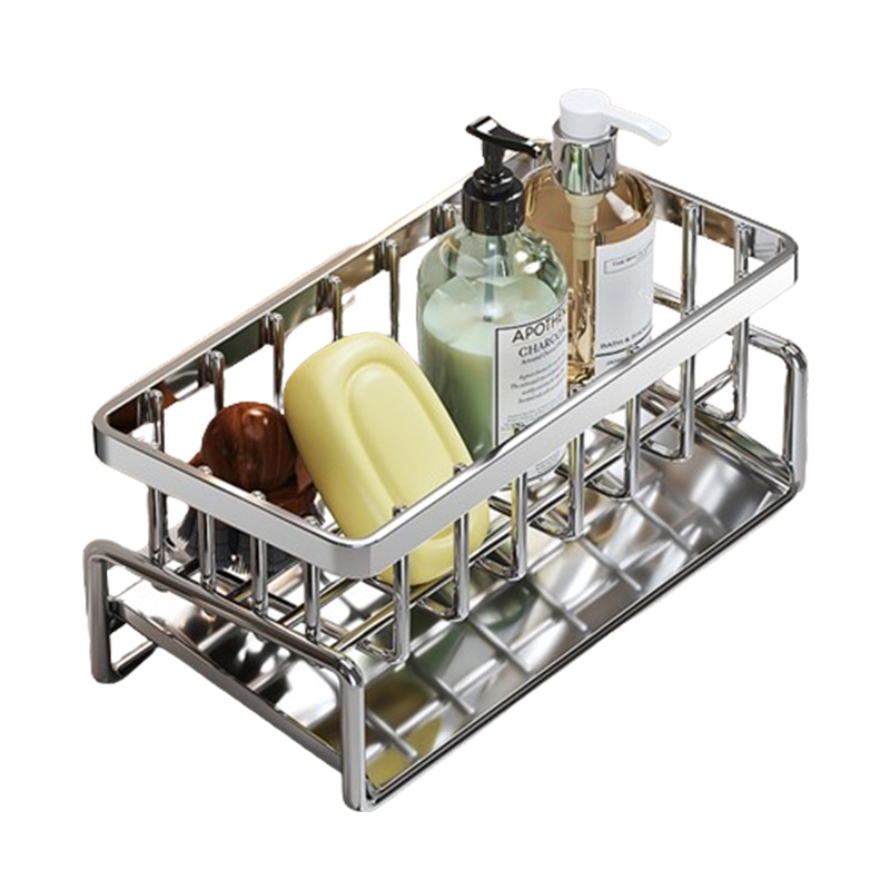 สแตนเลส  ที่วางฟองน้ํา อ่างล้างจานฟองน้ำ ตะกร้าเก็บเจลล้างมือ ชั้นวางท่อระบายน้ำ ชั้นวางของมัลติฟังก์ชั่นสำหรับอุปกรณ์คร - รูปที่ 7