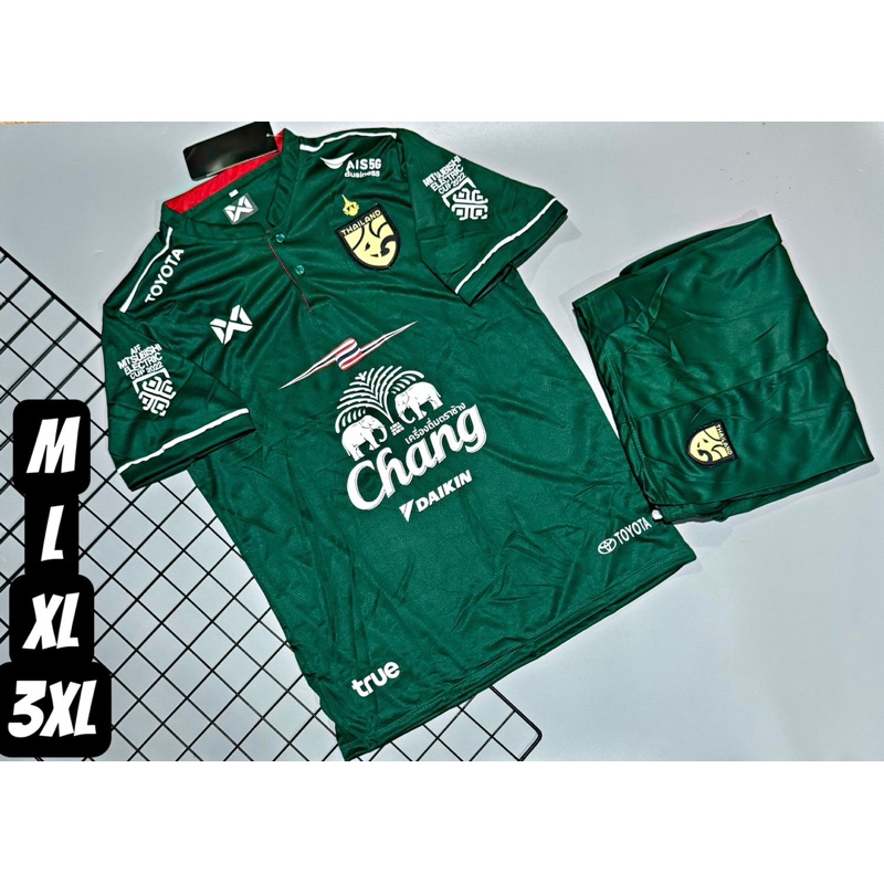 ชุดฟุตบอลชุดกีฬาคอจีนเสื้อพร้อมกางเกงผ้านิ่มเย็นใส่สบายขนาดไซร้M L XL 3XL