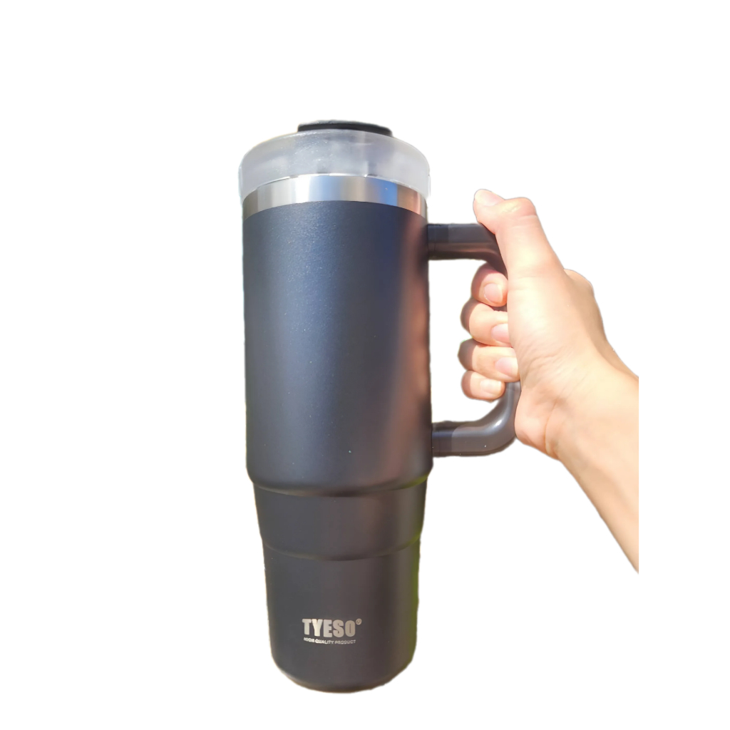 [เลเซอร์1ด้าน]  แก้วเก็บอุณหภูมิร้อน/เย็น Tyeso 900 ml มีมือจับในตัวพร้อมฝา  เลเซอตามแบบตามใจลูกค้า