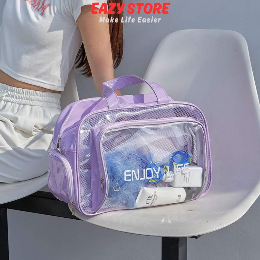 EAZY กระเป๋ากันน้ำ Enjoy Life กระเป๋าฟิตเนส PVCแบบใส ขนาดใหญ่ แบ่งโซนเปียก-แห้ง พร้อมช่องใส่รองเท้า Unisex รุ่นปี2024