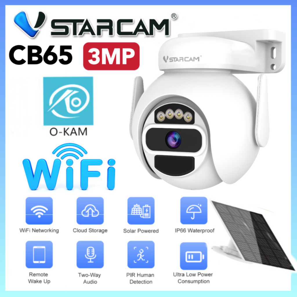 【VSTARCAM】NEW CB65 SUPER HD 1296p 3.0MegaPixel กล้องวงจรปิด กล้องโซล่าเซลล์ พร้อมแบตเตอรี่ในตัว 6000mAh IP66Weatherproof