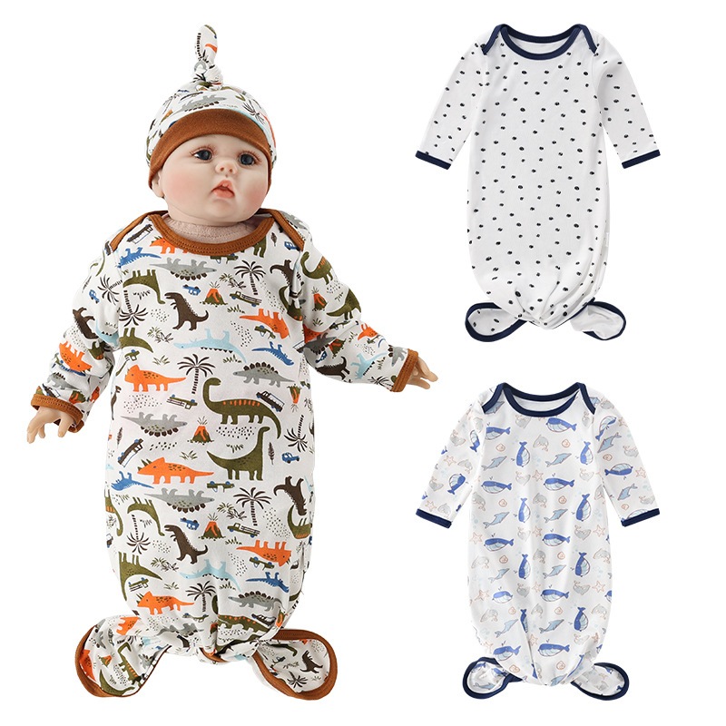 Babyonline(Y389)E1 ชุดถุงนอนเด็กแรกเกิดแขนยาวแบบผูกปมกันสดุ้ง ผ้าห่อตัวเด็กทารก พร้อมหมวก+ถุงมือ ผ้าฝ้าย นุ่ม ระบายอากาศ