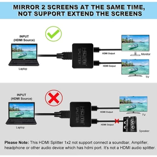 HDMI Splitter In 1 Out 2 พร้อมด้วย Power Adapter Splitter รองรับ HDMI 1080p, 3D 4K*2K