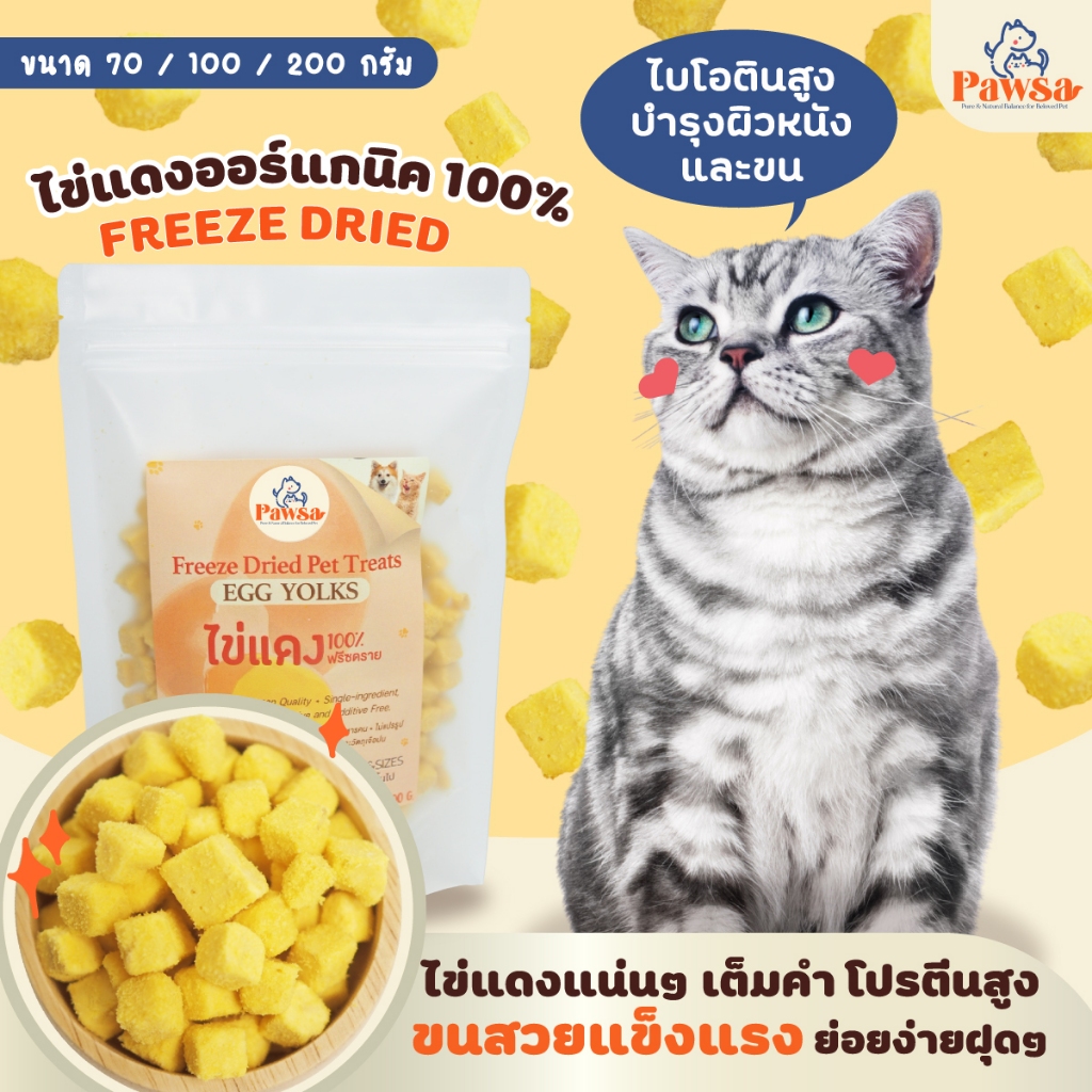 พร้อมส่ง💖ขนมแมว PAWSA ไข่แดงฟรีซดราย ไข่แดงอบแห้ง ขนมฟรีซดราย ขนมแมวไม่เค็ม