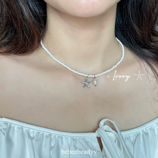 สร้อยลูกปัด จี้มุกน้ำจืดและจี้ปลาดาว 𓇼🐚🌀 | สร้อยคอ มุกน้ำจืด