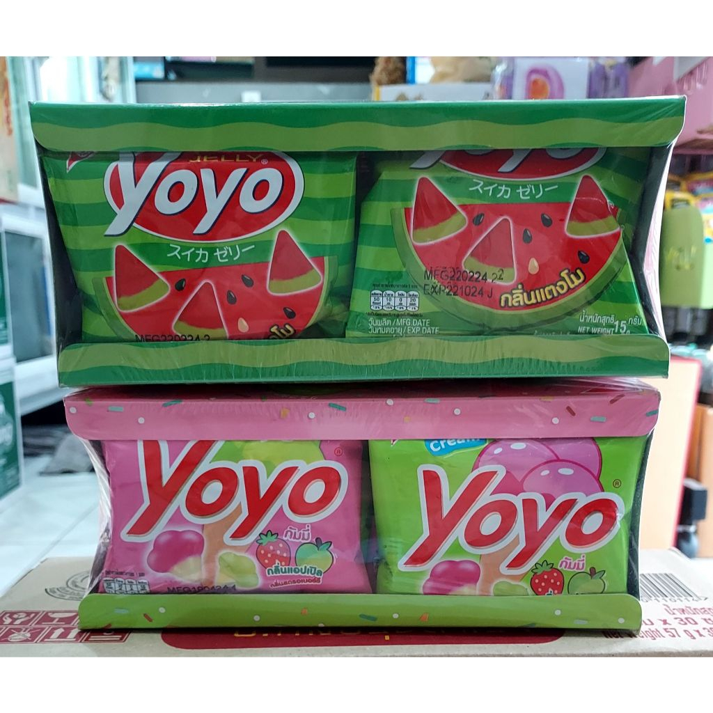 Yoyo jelly โยโย ขนมเยลลี่ รูปไอติม รสแอปเปิล สตรอเบอร์รี่ รูปแตงโม รสแตงโม 15กรัม x12 ซอง คละแบบ