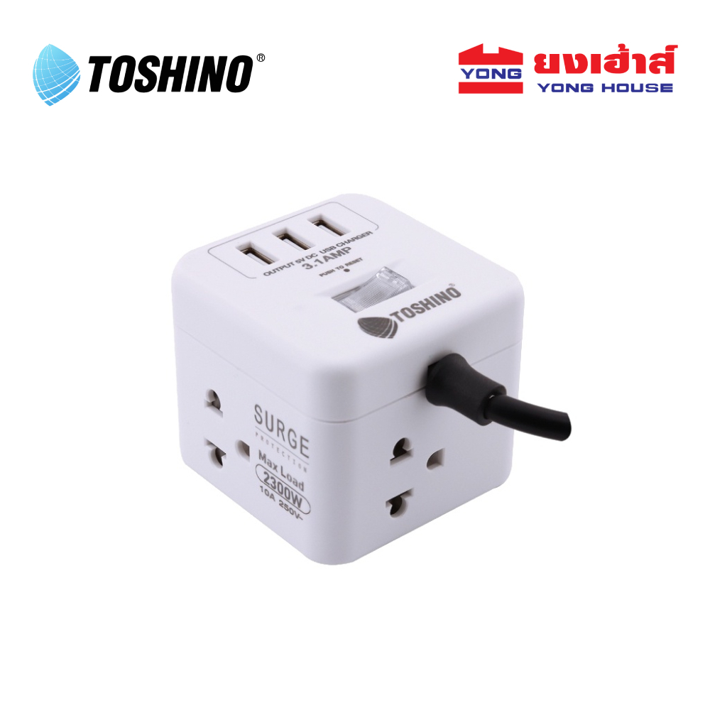 TOSHINO รางปลั๊ก 4 ช่อง + 3 USB 3.1 A 1 สวิตช์  CU-43USB ปลั๊กไฟ มีช่องเสียบUSB B6904531005364