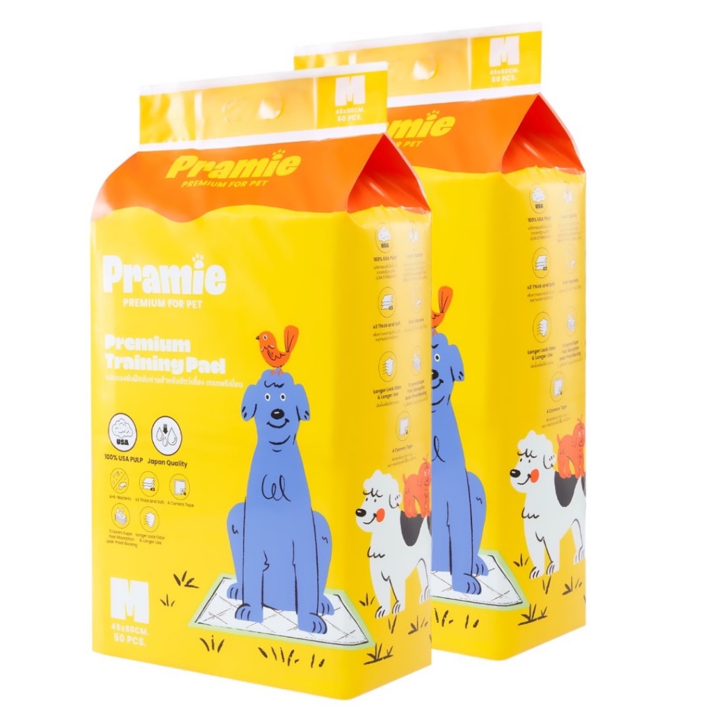Bundle X 2 Pramie Premium Training Pad: Size M 45x60 cm แผ่นรองซับฝึกขับถ่ายสำหรับสัตว์เลี้ยง