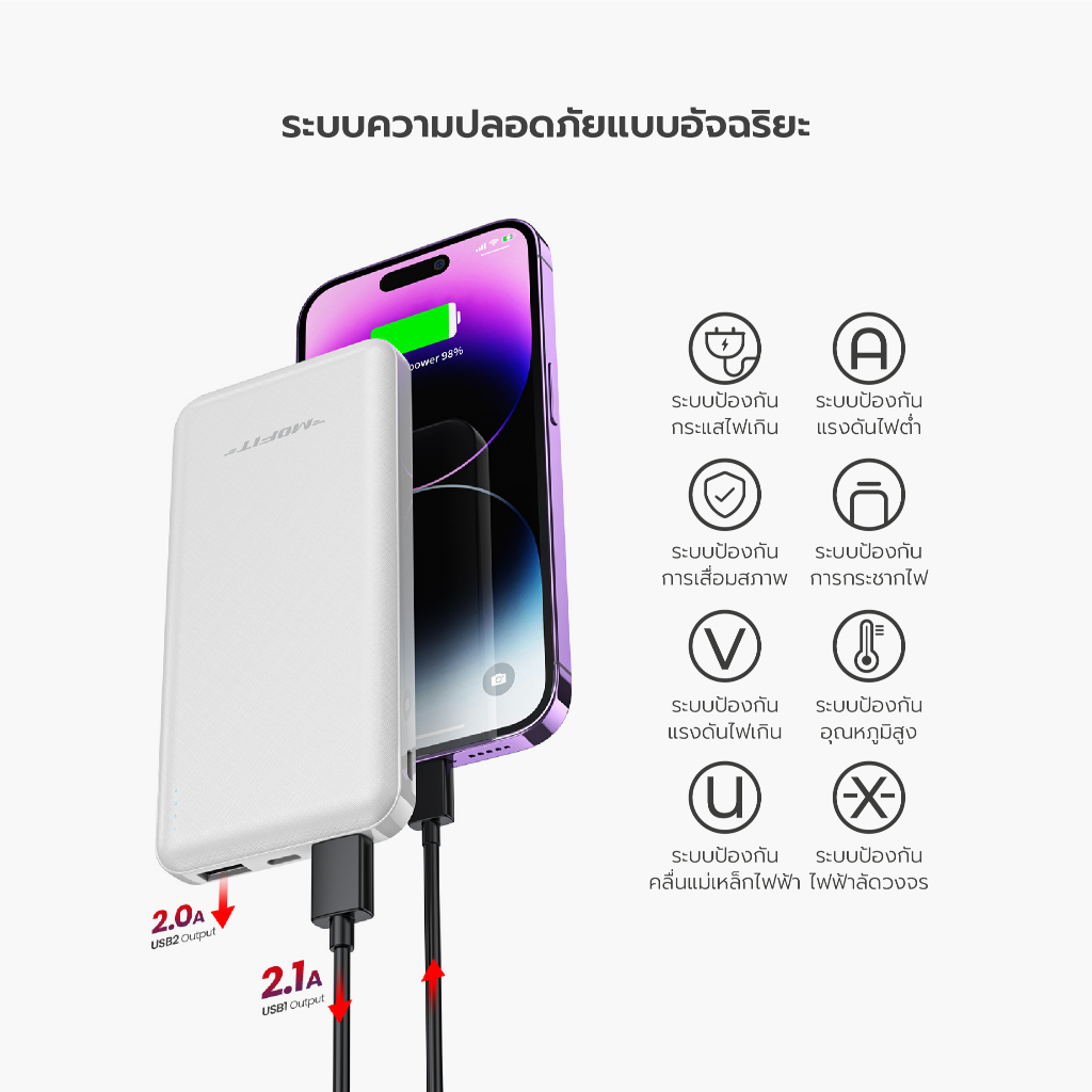 MOFIT F10 Powerbank 10000mAh แบตสำรอง จ่ายไฟ Output ช่อง USB เท่านั้น น้ำหนักเบา พกพาสะดวก รับประกัน