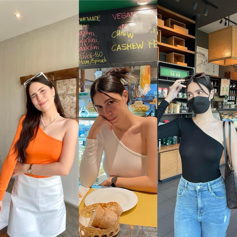 Anne Top เสื้อไหล่เดียวแขนยาว ผ้าหนา ความยาวเต็มตัว เก็บหุ่นมากๆ ผ้ายืดได้เยอะ ใส่สบายย