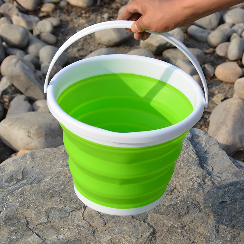 ถังพับ 5L/10L ถังพับซิลิโคนในครัวเรือนแบบพกพา ถังตกปลาแบบพกพา
