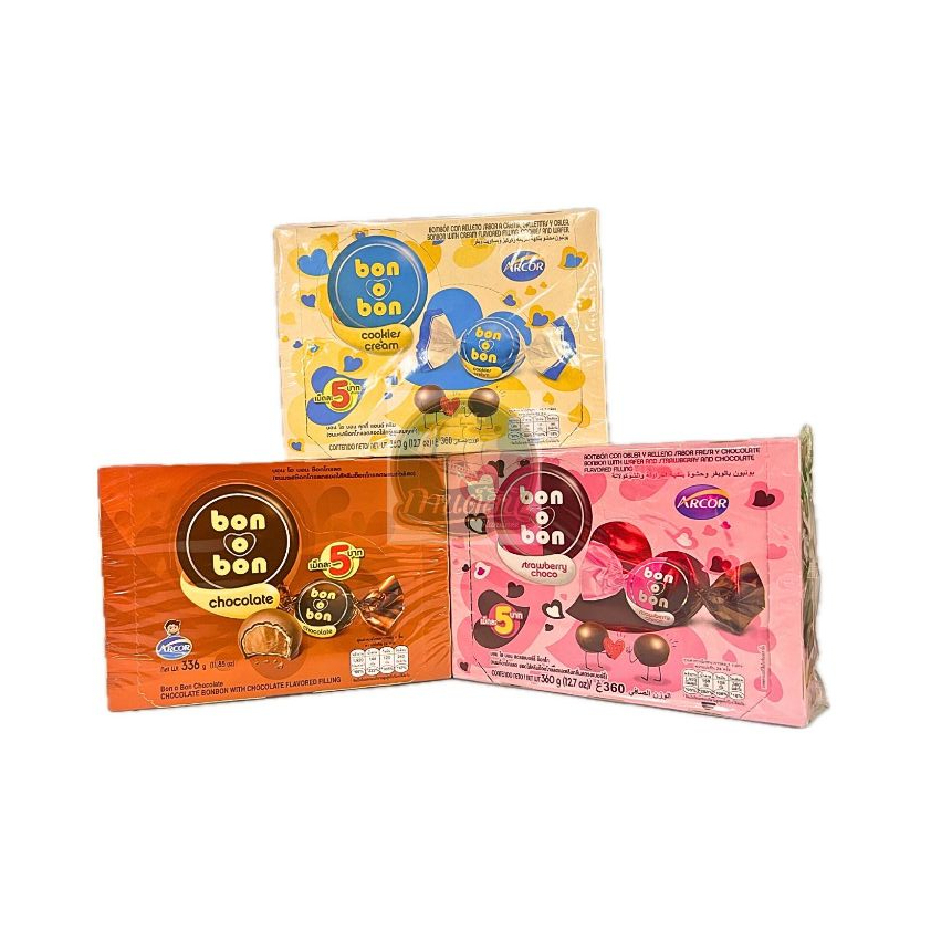 Bon O Bon บอนโอบอน ขนมเคลือบช็อกโกแลต และสอดไส้รสต่างๆ ปริมาณ 360 กรัม บรรจุ 24 ชิ้น