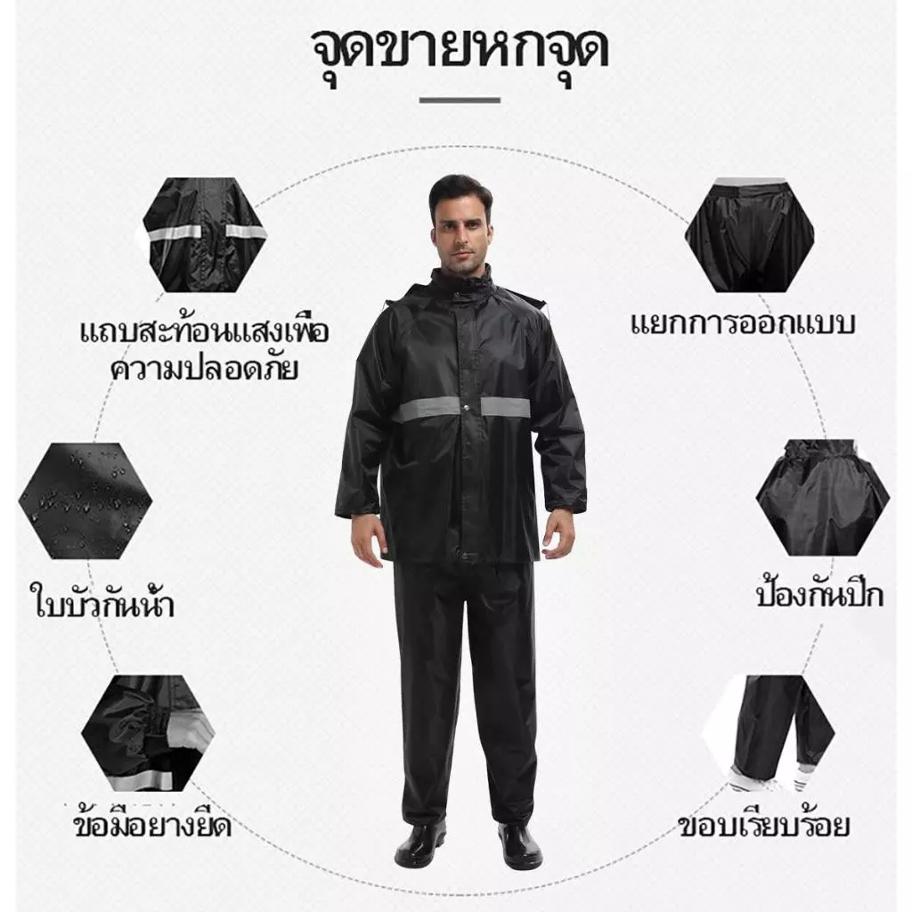 ชุดเสื้อและกางเกงกันฝน สีดำ มีที่กันหน้า thumbnail 7