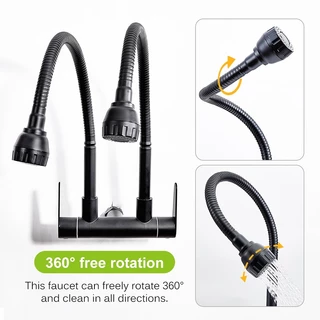 ก๊อกน้ําอ่างล้างจาน คู่ สเตนเลส 304 หมุนได้ 360° แบบยืดหยุ่น หัวก๊อกฝักบัว สำหรับห้องครัว