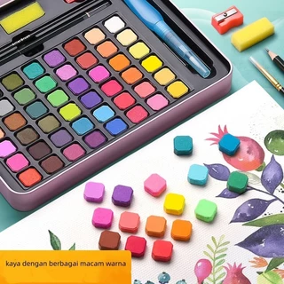 【COD】48 สี บบพกพาสีน้ำสีเม็ดสีแข็งวาดชุดพ Watercolor สีน้ำเซ็ทใหญ่ 48/36 สี ชุดสีน้ำกล่องเหล็กโลหะ พร้อมพู่กัน พู่กันแ