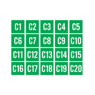 ป้ายสติกเกอร์ สติกเกอร์ข้อความ ติดโต๊ะ เบอร์ "C1 - C20" ได้รับ 20 ดวง [รหัส A-132]