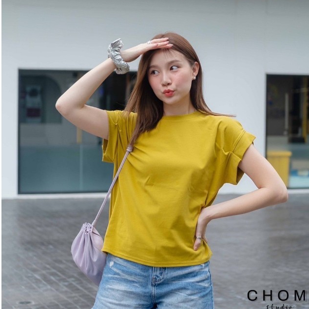 เสื้อยืด แขนล้ำตุ๊กตา เย็บจับจีบ อกใหญ่ ผ้ายูนิ เกรด A เนื้อผ้านุ่ม น่ารักมากๆ A21 Chom KOB FTP84