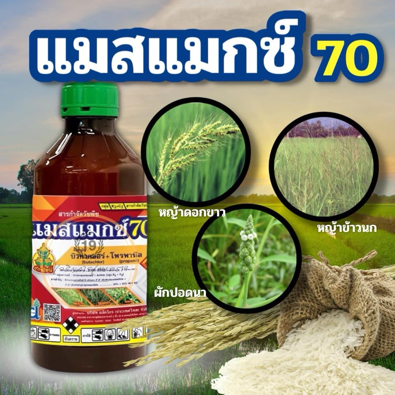 🔥ยาฆ่าหญ้า แมสแมกซ์70(คุม-ฆ่า 7-15วัน)หญ้าในนาข้าวกระดูกไก่ข้าวนกดอกขาว