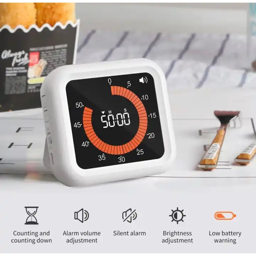นาฬิกาจับเวลาในครัวแบบดิจิตอลจอ LCD เตือนความจำจับเวลานับถอยหลังนาฬิกาแขวนทำครัวทำอาหารอบอาหารอ่านหนังสือเล่นกีฬา