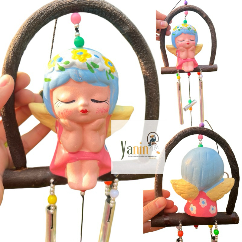 ตุ๊กตาเซรามิก ตุ๊กตานางฟ้านั่งห่วงชิงช้า(พร้อมโมบาย2แท่งพร้อมส่ง)