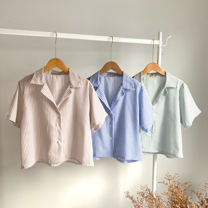 Minimal hawaii stripe shirt---เสื้อปกฮาวายลายทางโทนสีมินิมอลสบายตา