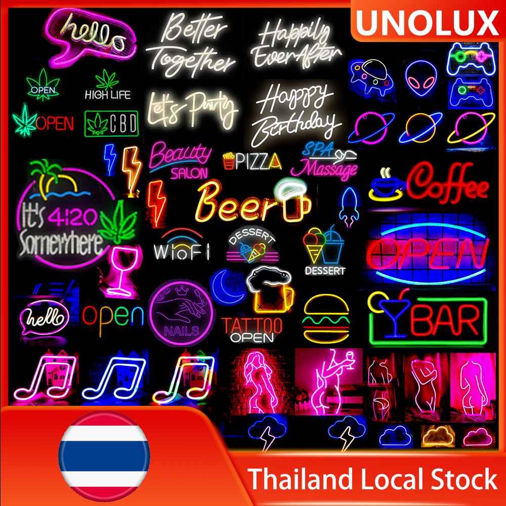 UNOLUX ป้ายไฟ open ป้ายไฟ led รองรับ USB หรือแบตเตอรี่ ป้ายไฟนีออน for ของแต่งห้อง ตกแต่งร้าน